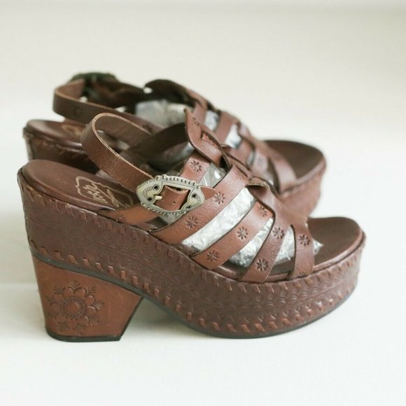 Ash Brown Wedge Sandals - Picture 3 of 12